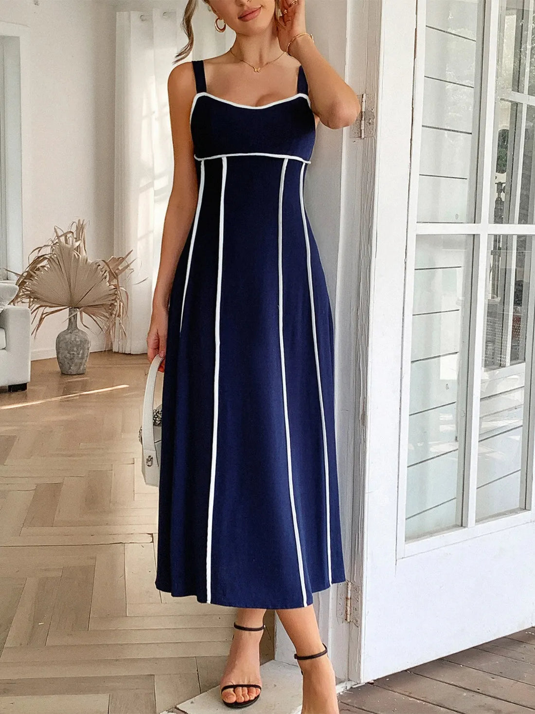 Contrast Wide Strap Midi Cami Dress 