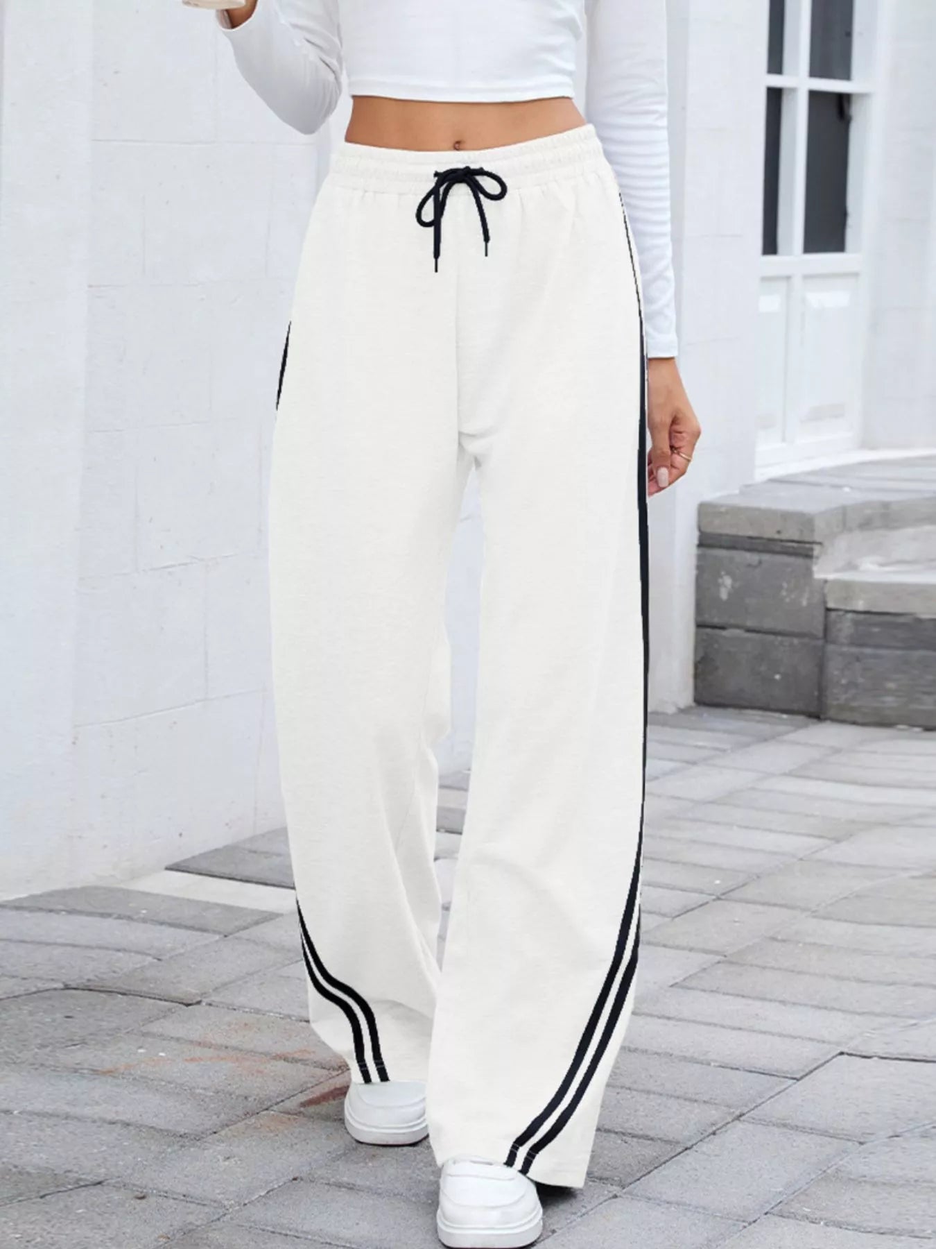 Side Striped Wide Leg Pants 