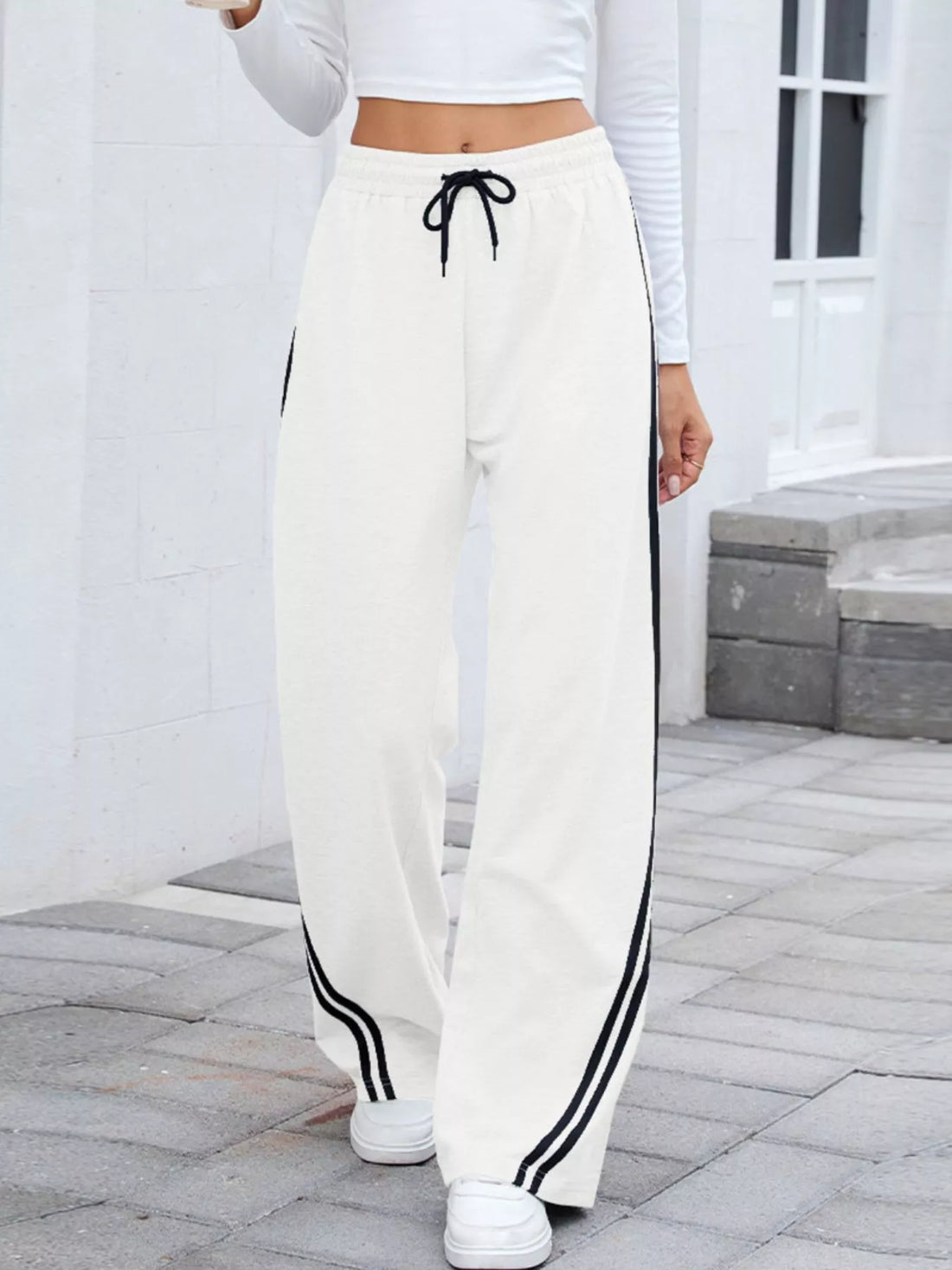 Side Striped Wide Leg Pants 