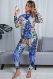 Shiny Tie-Dye Crewneck Top and Drawstring Waist Joggers Lounge Set Lingerie & Nightwear