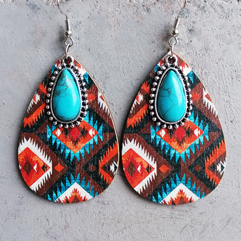 Artificial Turquoise Geometric Teardrop Earrings 