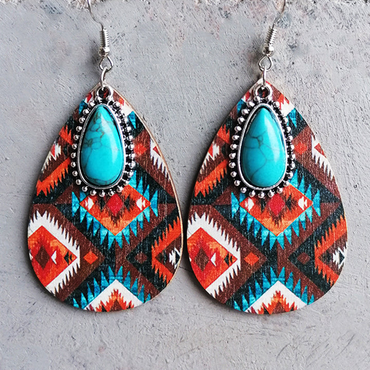 Artificial Turquoise Geometric Teardrop Earrings 