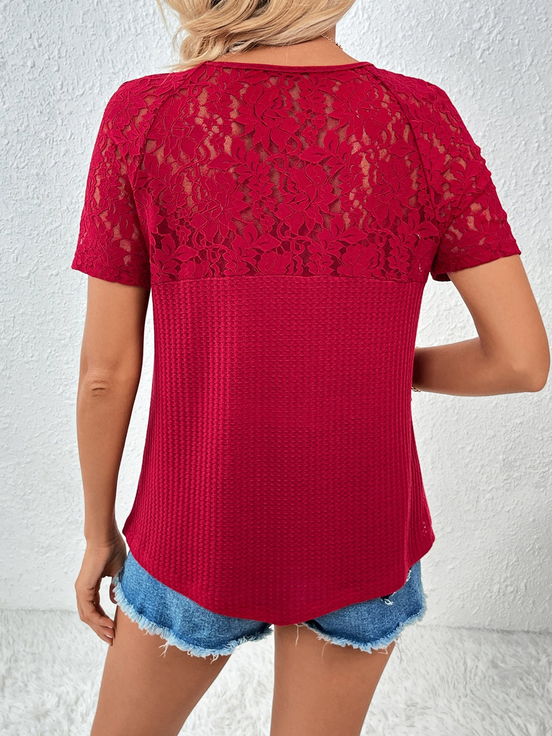 Ivy Lane Lace Detail V-Neck Short Sleeve T-Shirt 
