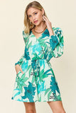 Double Take Full Size Floral Long Sleeve Romper with Pockets 
