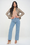 Coalition LA Button Down Cargo Vegan Leather Shacket 