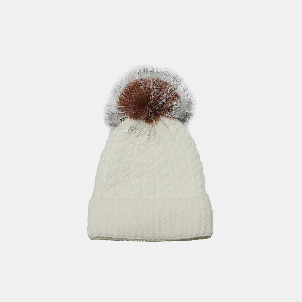Cable Knit Winter Hat with Pompom 