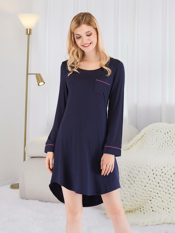 Round Neck Night Dress with Pocket 
