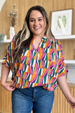 Double Take Full Size Geometric Notched Dolman Sleeve Top 