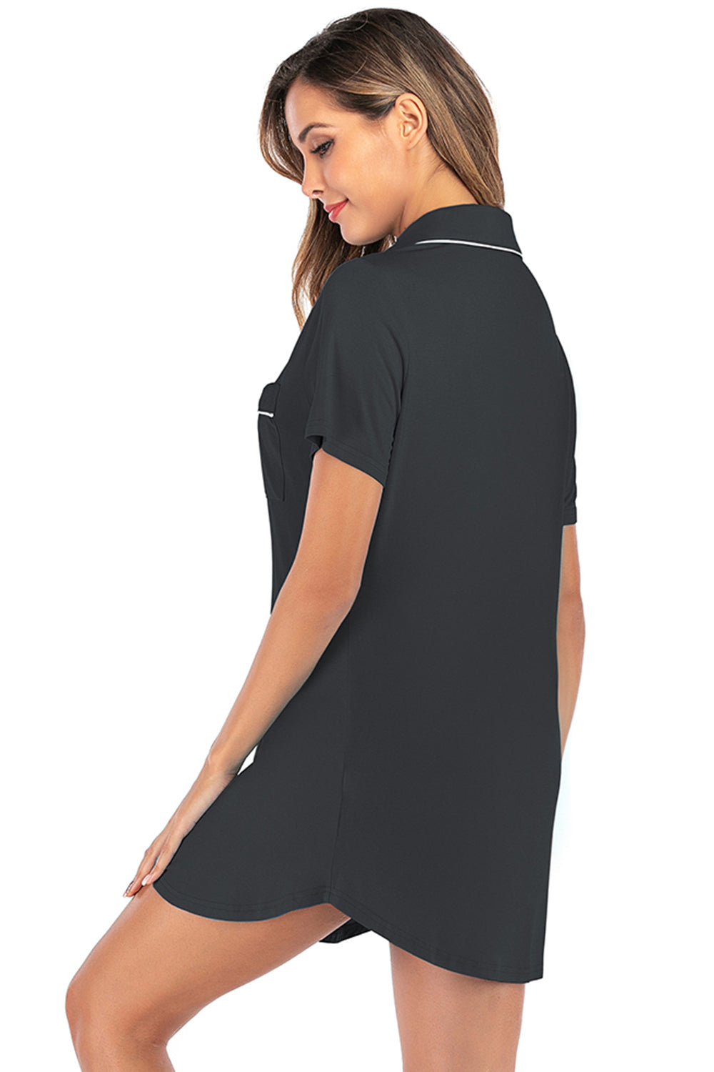 Contrast Piping Pocketed Short Sleeve Lounge Dress 