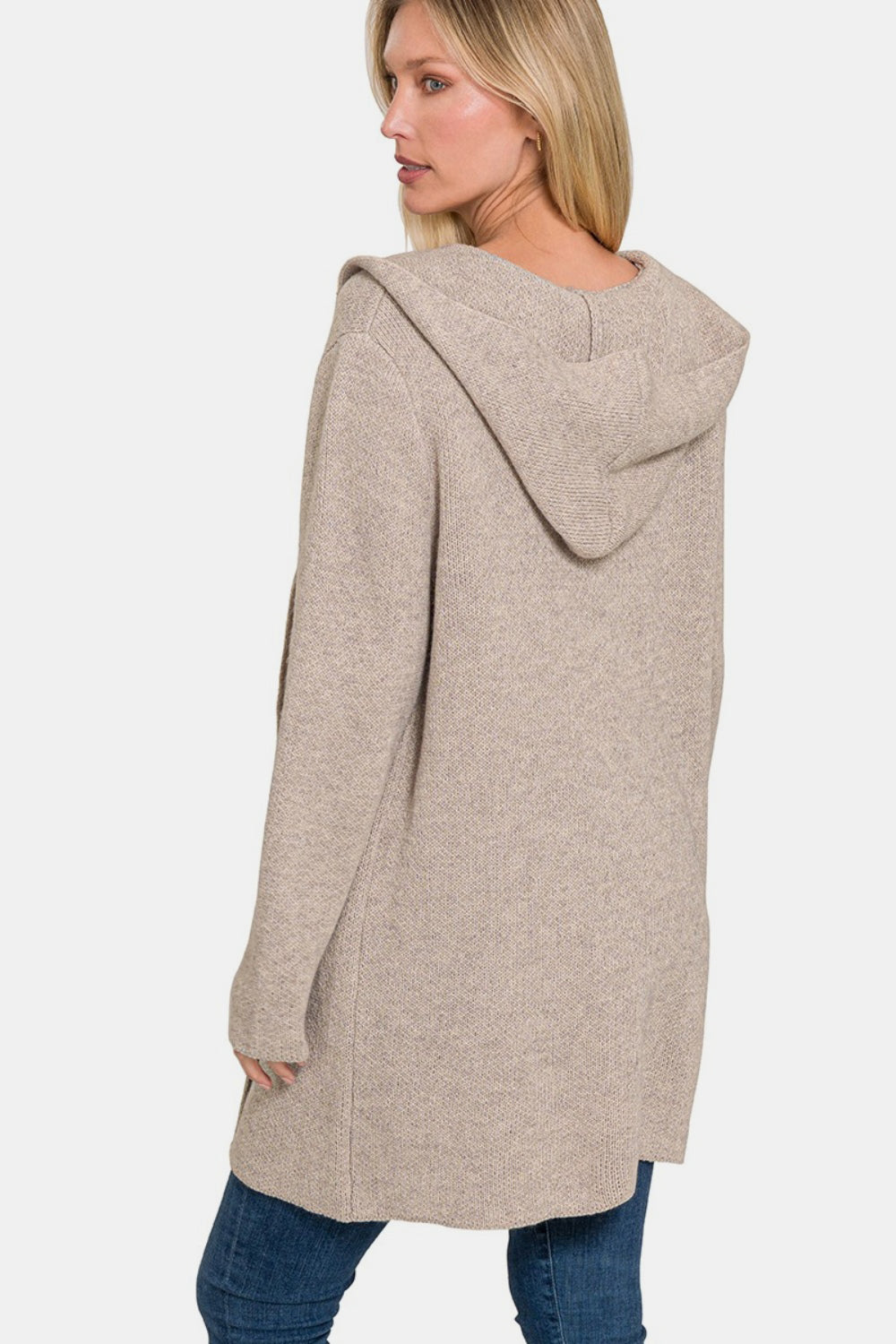 Zenana Hooded Open Front Sweater Cardigan 