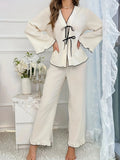 Contrast Trim Bow Tie Shirt and Pants Lounge Set Lingerie & Nightwear