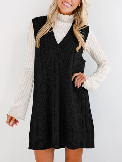 Lovelet Cable Knit V-Neck Mini Sweater Overall Dress Dresses