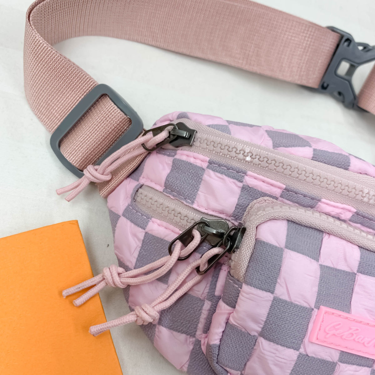Checkered Adjustable Strap Nylon Crossbody Bag 