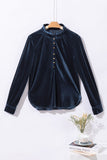 Frill Half Button Mock Neck Long Sleeve Blouse 