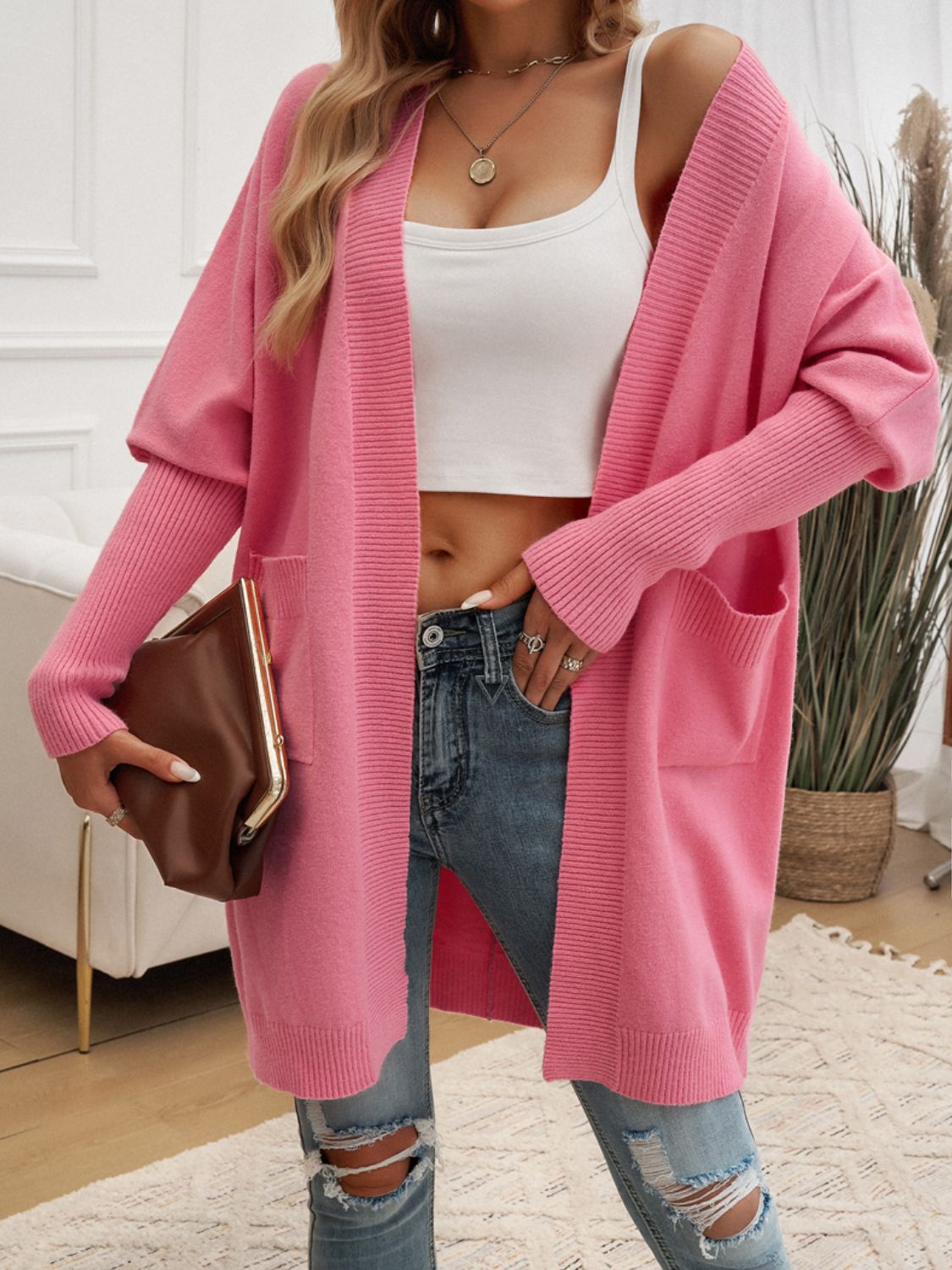 Devine Open Front Long Sleeve Cardigan 