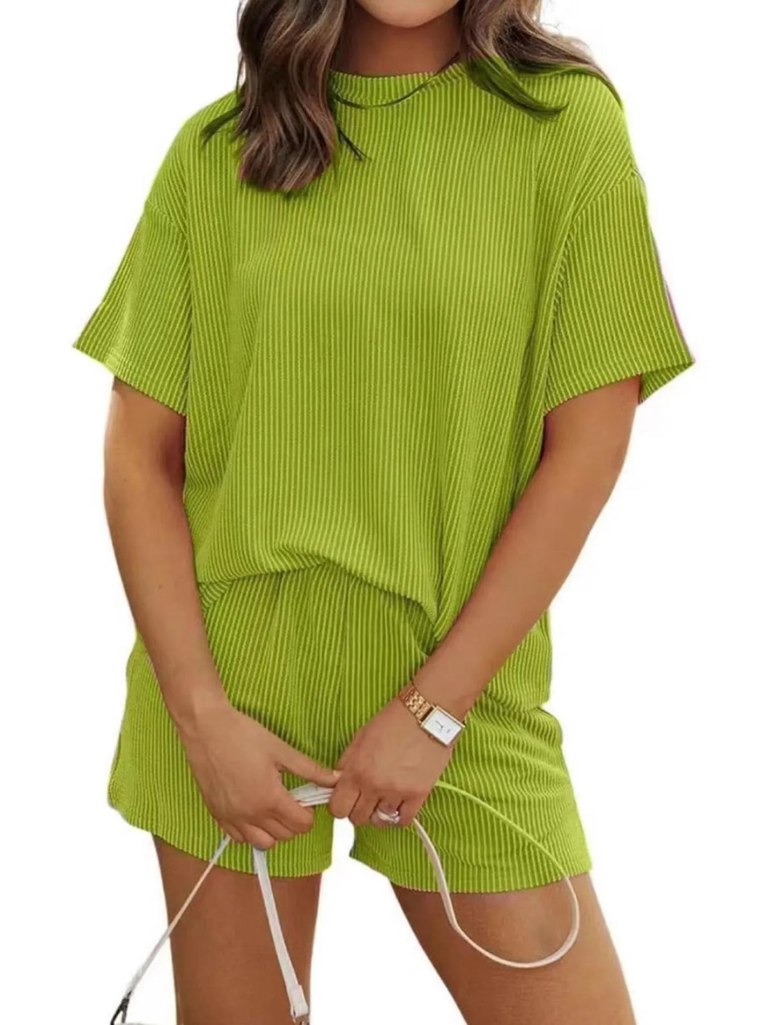 Full Size Ribbed Short Sleeve Top and Shorts Two-Piece Set Plus Size Lingerie & Nightwear