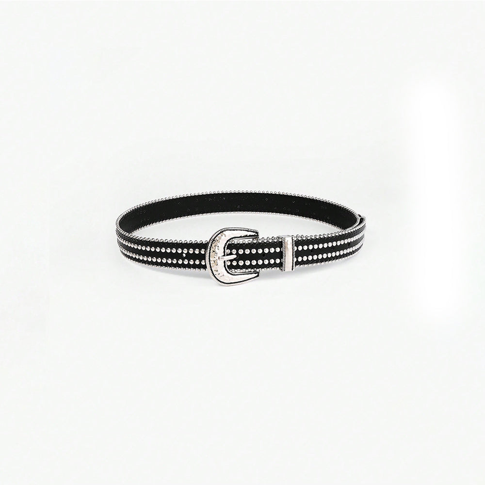 Studded Rhinestone PU Leather Belt 