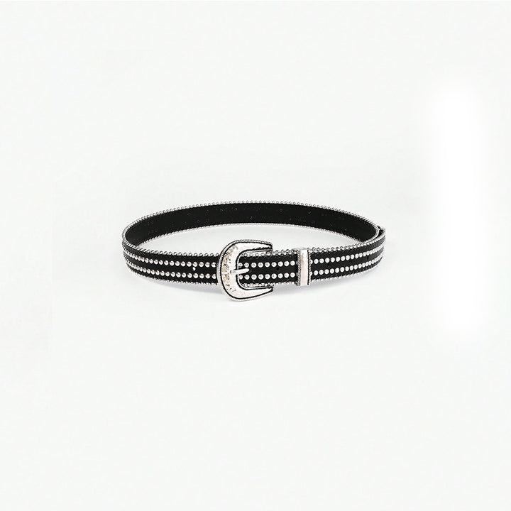 Studded Rhinestone PU Leather Belt 