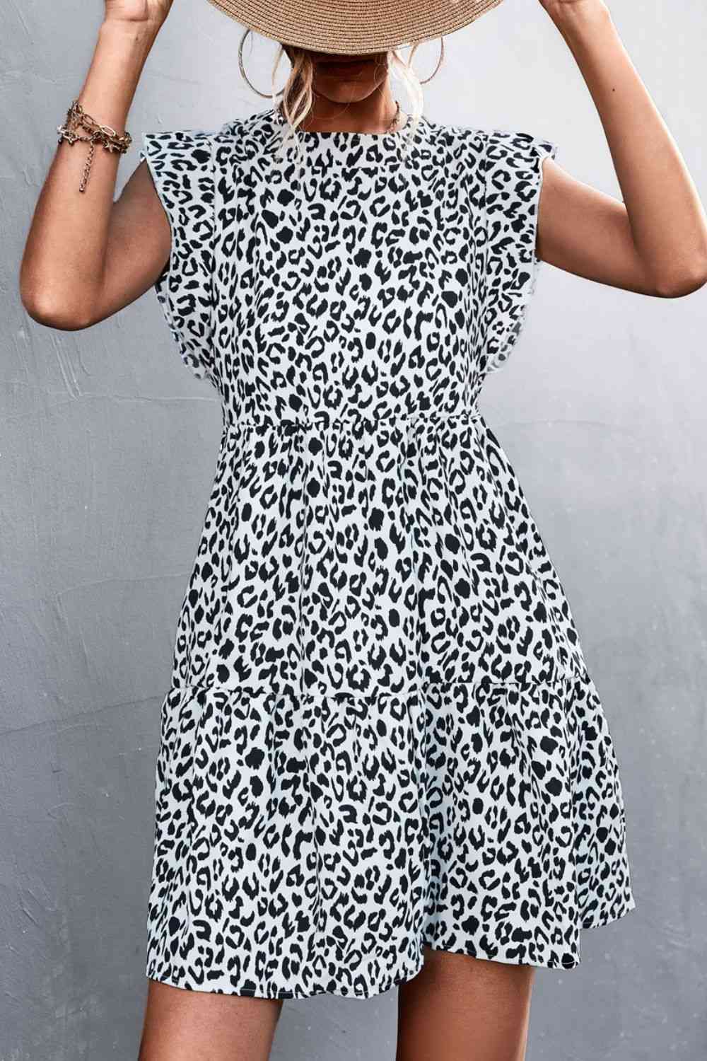 Leopard Round Neck Mini Dress Dresses