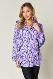 Double Take Full Size Printed Ruffle Trim Balloon Sleeve Shirt 