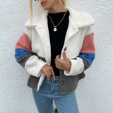 Shiny Color Block Button Down Collared Jacket 