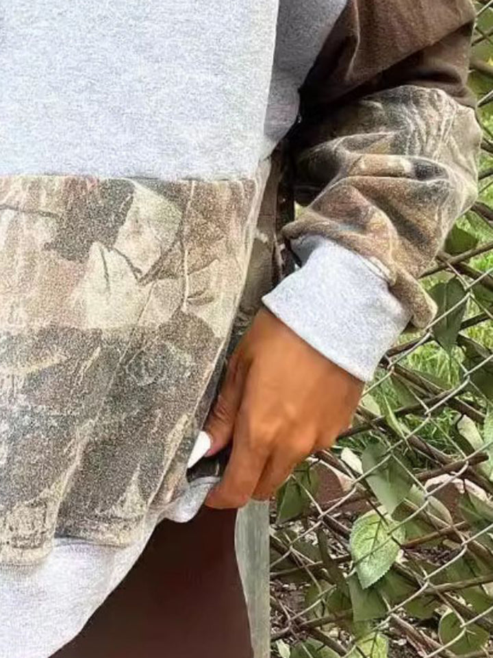 Full Size Drawstring Patchwork Long Sleeve Hoodie 