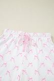 Bow Print Lettuce Trim Round Neck Top and Shorts Lounge Set Lingerie & Nightwear