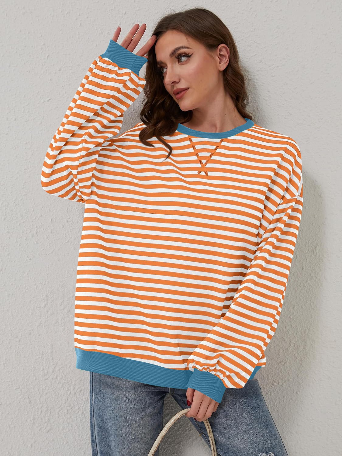 Lovelet Contrast Striped Long Sleeve Sweatshirt 