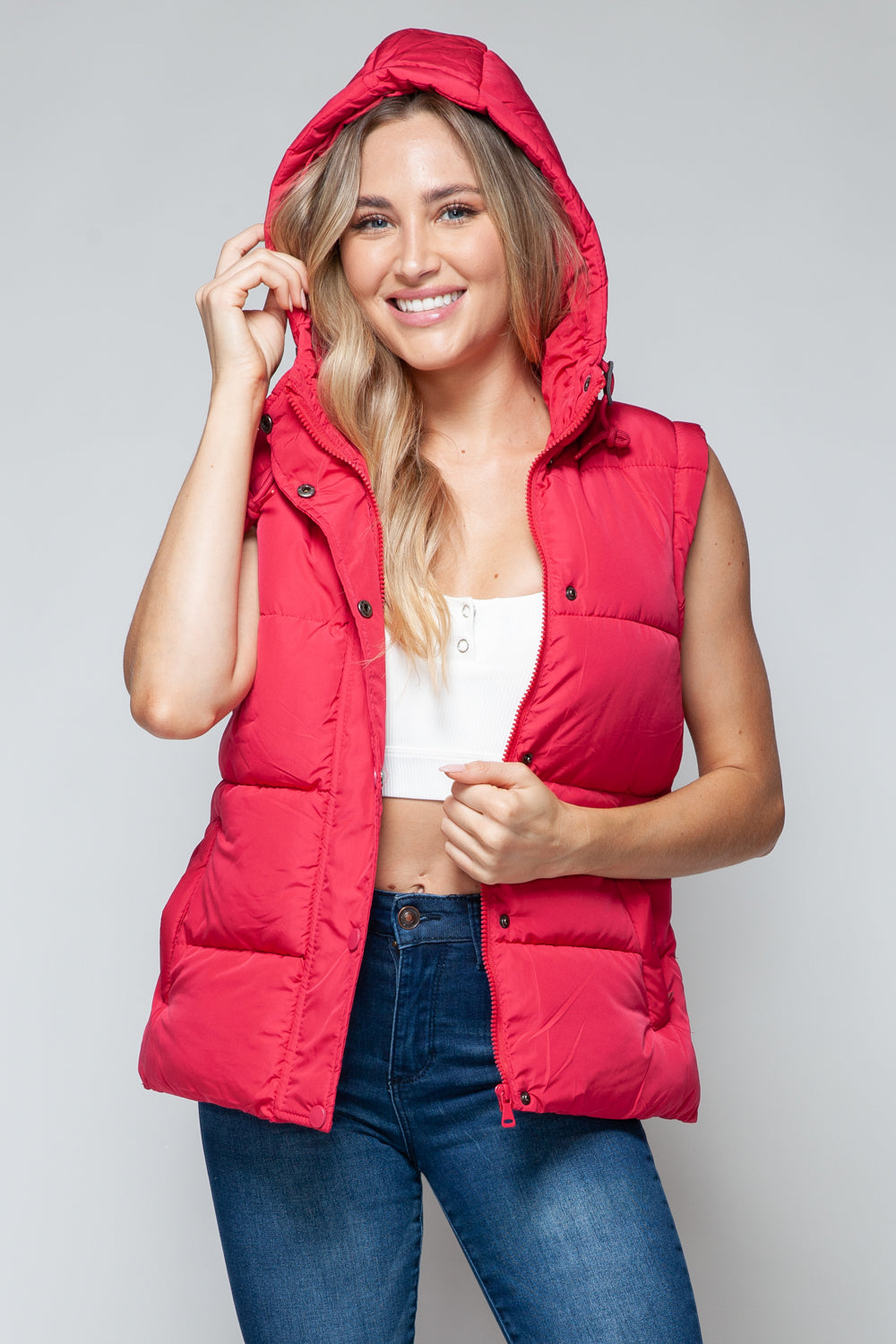 Snobbish Snap and Zip Closure Hooded Vest 