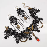 Halloween Lace Skull Necklace and Earrings Jewelry Set 