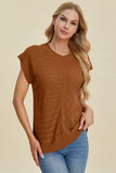Double Take Full Size Cable-Knit Round Neck Cap Sleeve Sweater 