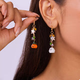 Halloween Asymmetrical Pumpkin Ghost Earrings 