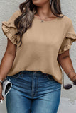 Plus Size Ruffled Petal Sleeve Round Neck T-Shirt 