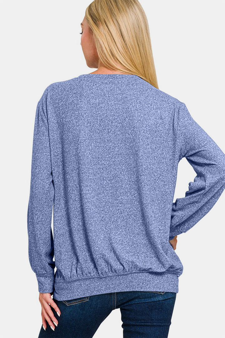 Zenana Full Size Melange Round Neck Top 
