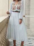 Plus Size Printed Tie Neck Long Sleeve Midi Dress 