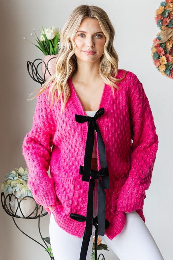 First Love Tie Closure Open Knit Cardigan 