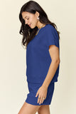 Double Take Full Size Texture Short Sleeve T-Shirt and Drawstring Shorts Set 