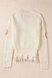 Raw Hem Pumpkin V-Neck Long Sleeve Sweater 