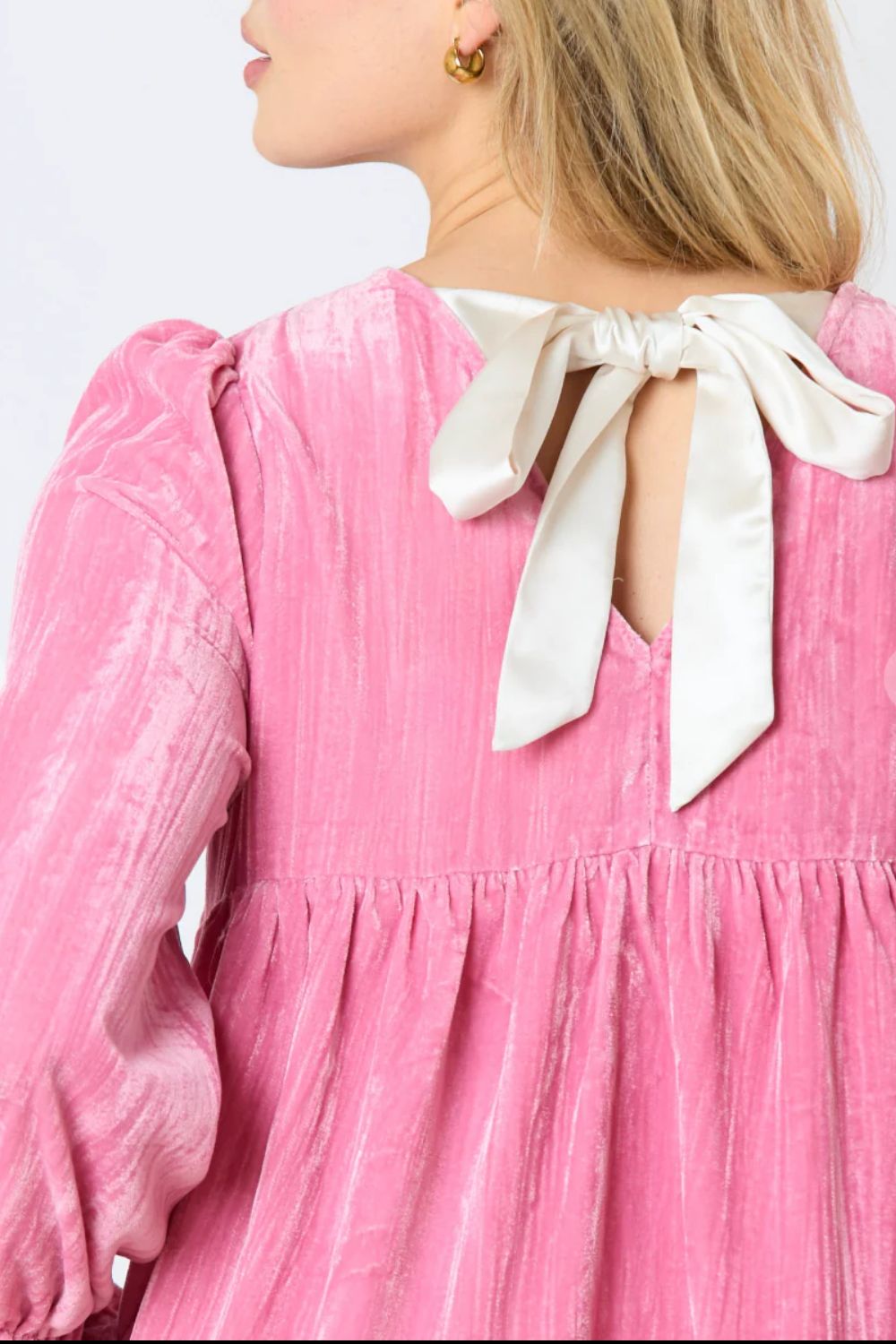 Tied Round Neck Flounce Sleeve Mini Dress 