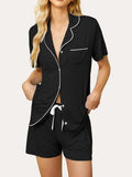 Button Up Short Sleeve Top and Shorts Lounge Set Lingerie & Nightwear