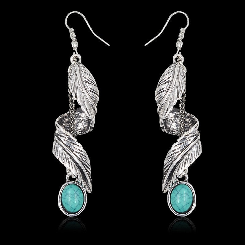 Alloy Leaf Artificial Turquoise Earrings 