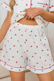 Cheery Print Collared Neck Top and Shorts Lounge Set Lingerie & Nightwear