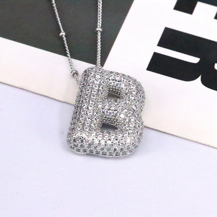 Copper Inlaid Zircon Letter Pendant Necklace 
