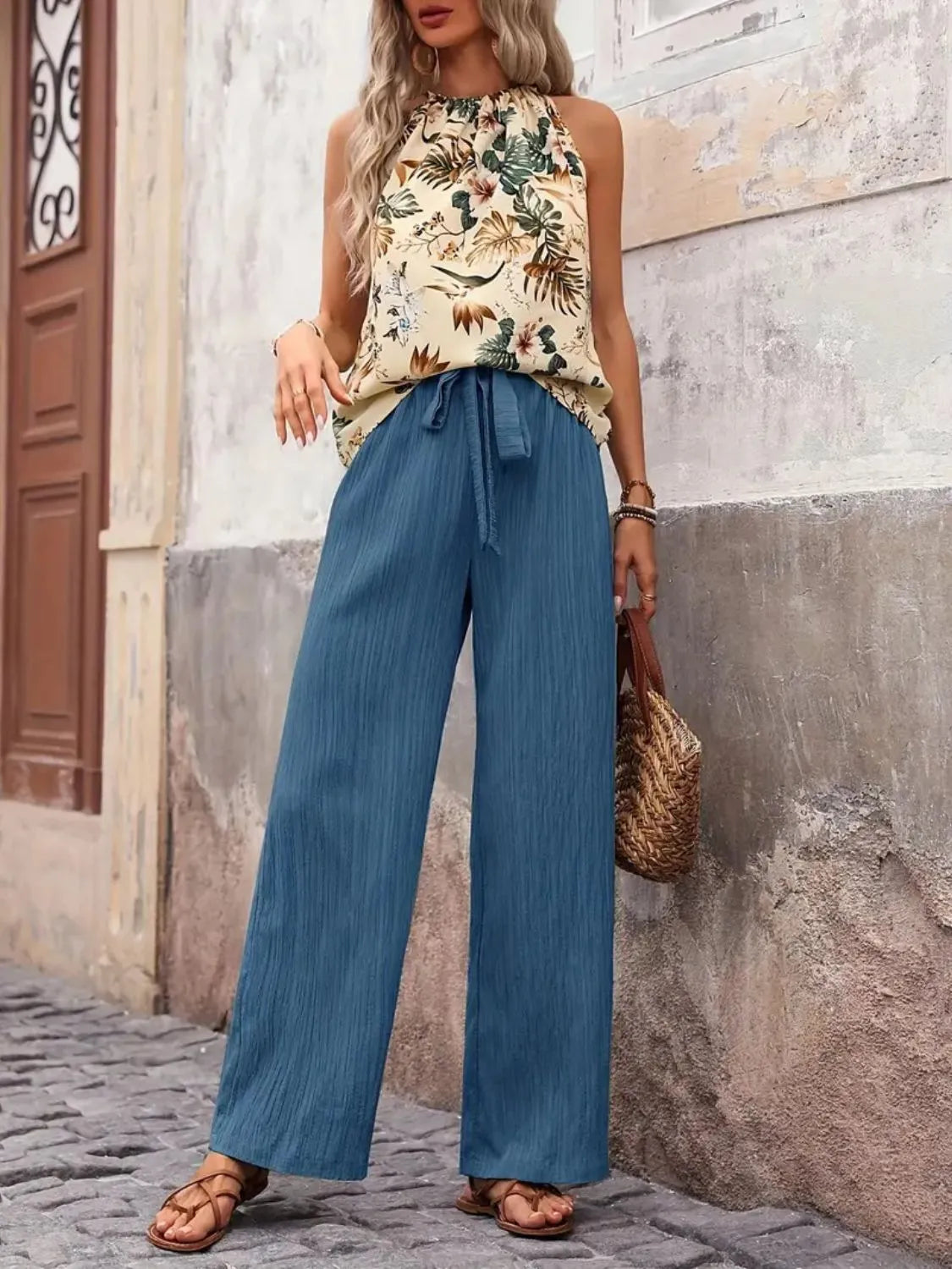 Printed Tank Top and Wide Leg Pants Set Two Piece Dresses