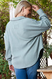 Plus Size Textured Johnny Collar Long Sleeve Sweatshirt 