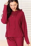 Basic Bae Full Size Ribbed Drawstring Hooded Top and Straight Pants Set 