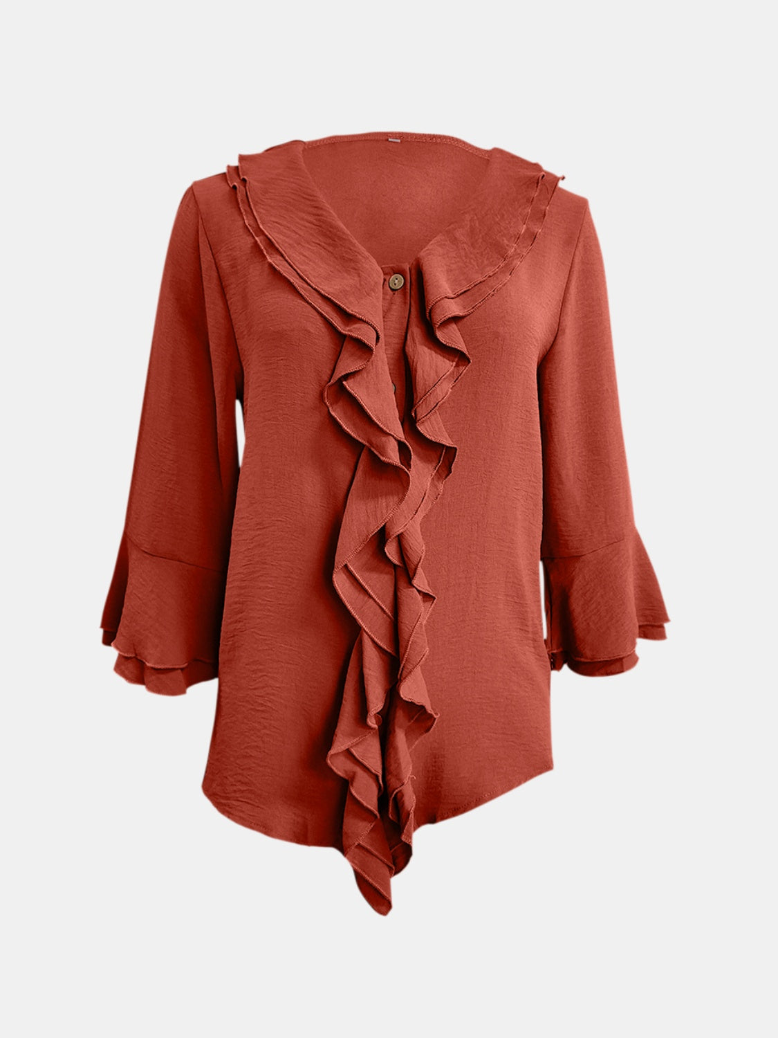 Full Size Ruffled V-Neck Flounce Sleeve Blouse 