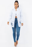 American Bazi Distressed Button Up Long Sleeve Denim Jacket 