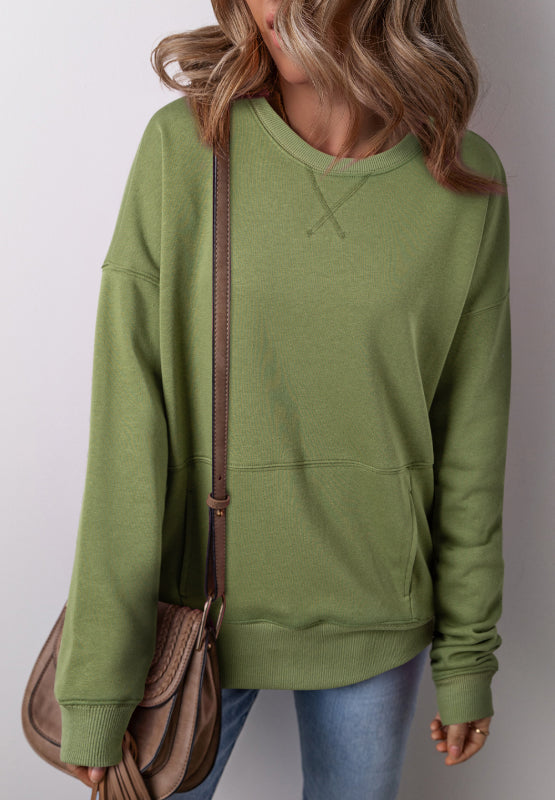 Solid Color Round Neck Long Sleeve Sweatshirt 