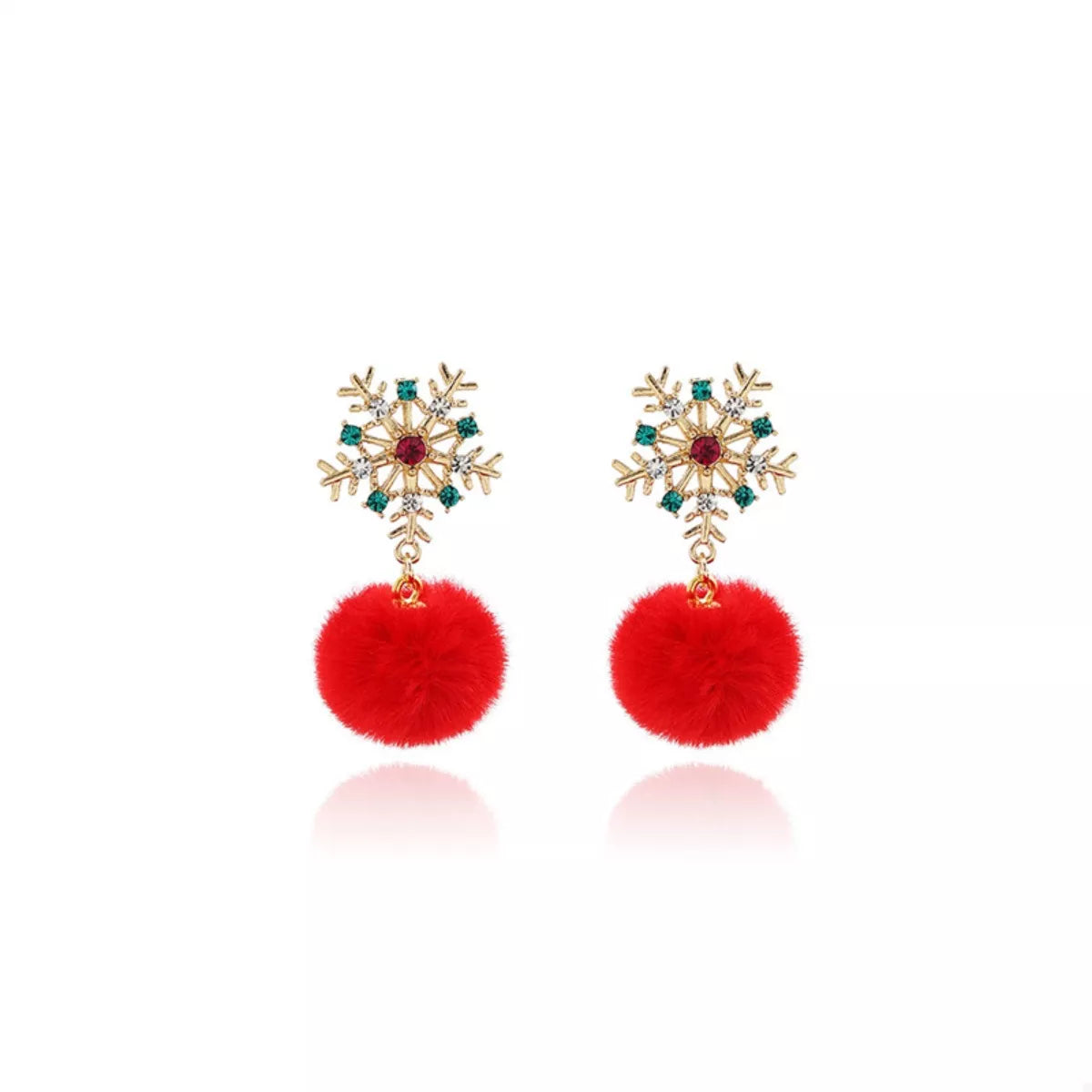 Christmas Snowflake Pom Pom Drop Earrings 